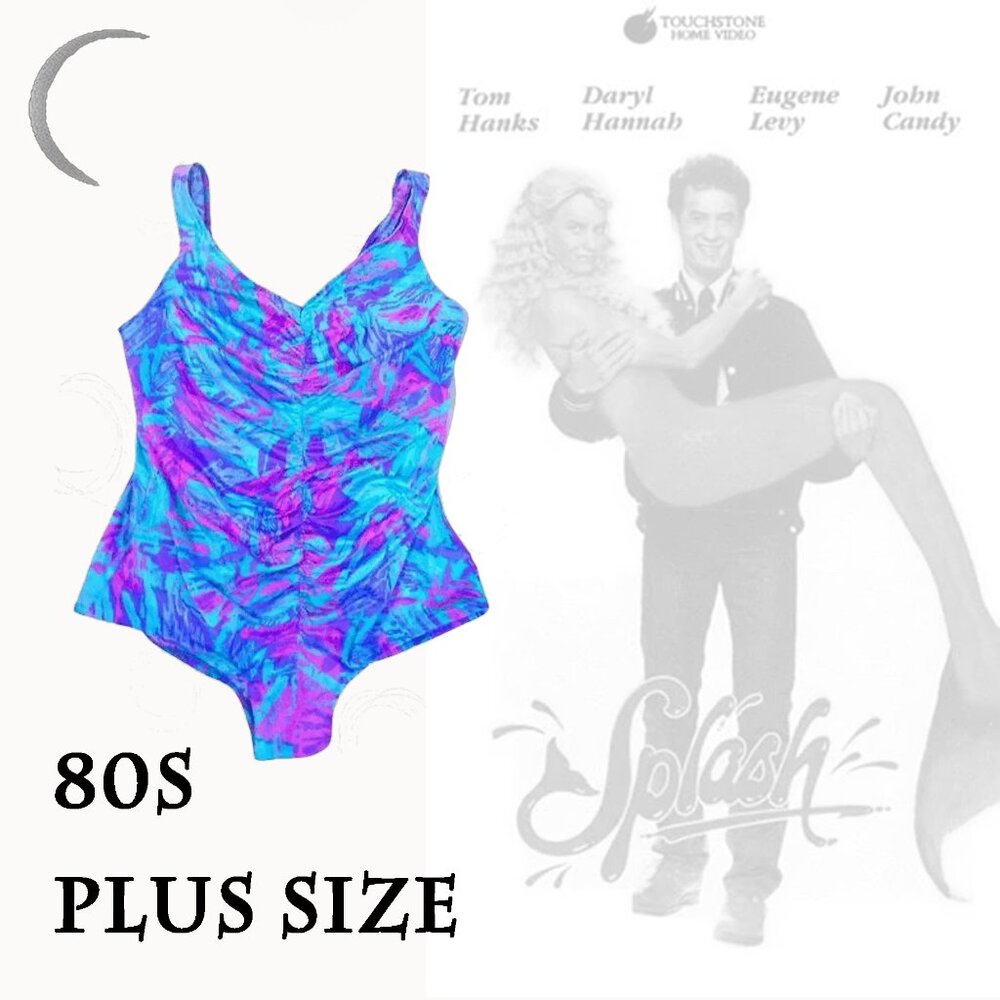 Plus Size Vintage One Piece Curvy Swimsuit, Bathing Suit with Low Back -80s